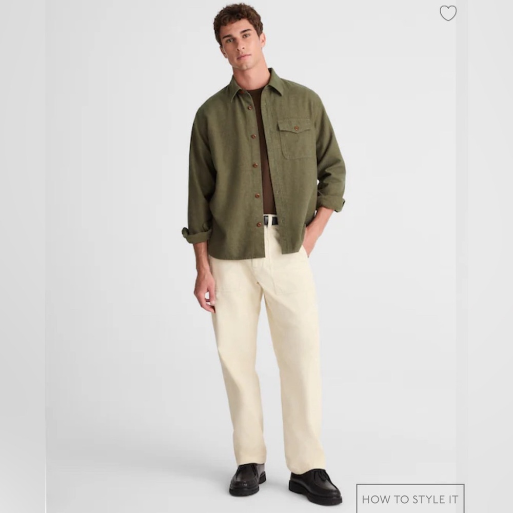 Madewell Work Shirt in Herringbone Dark Olive Herringbone Size Small NEW w/ Tag - Picture 6 of 8